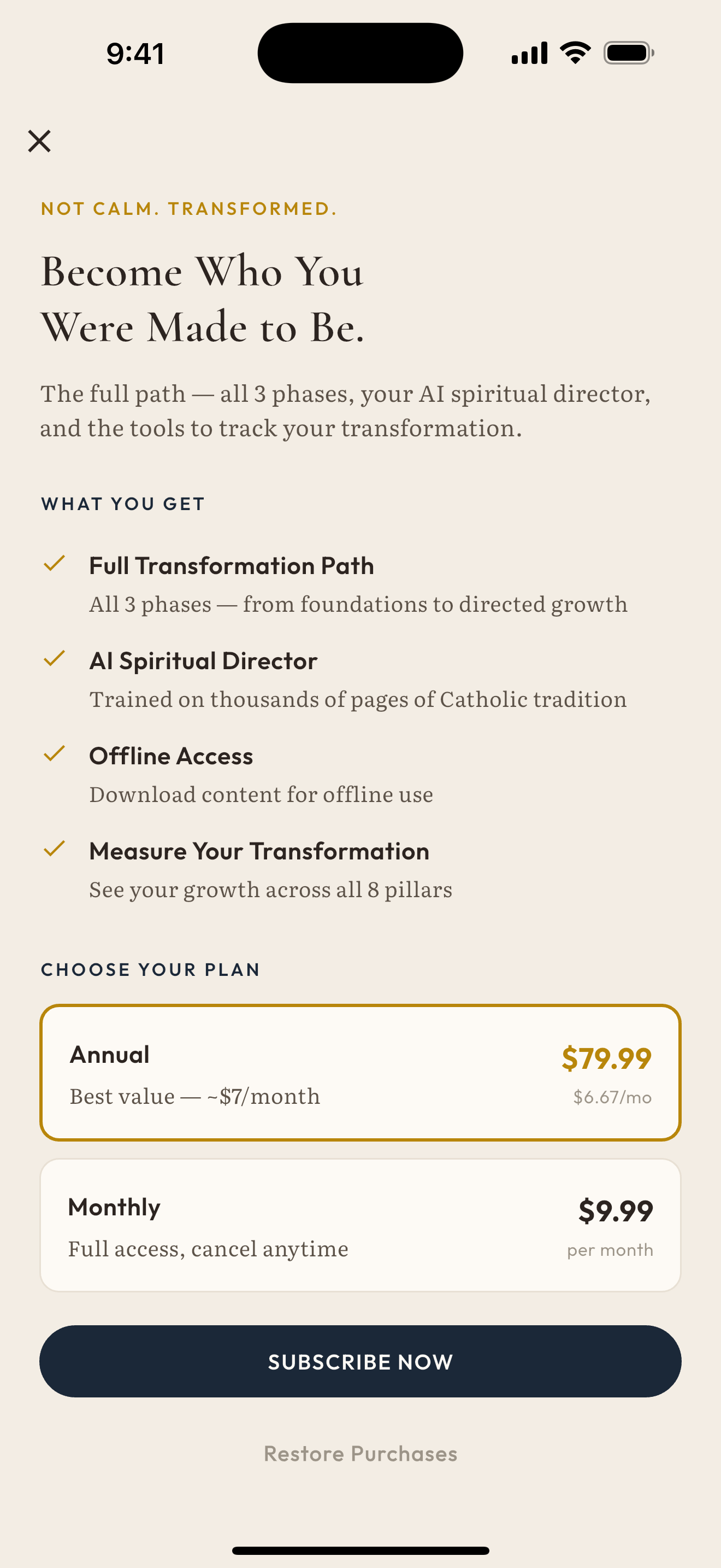 Paywall — Annual $79.99 and Monthly $9.99